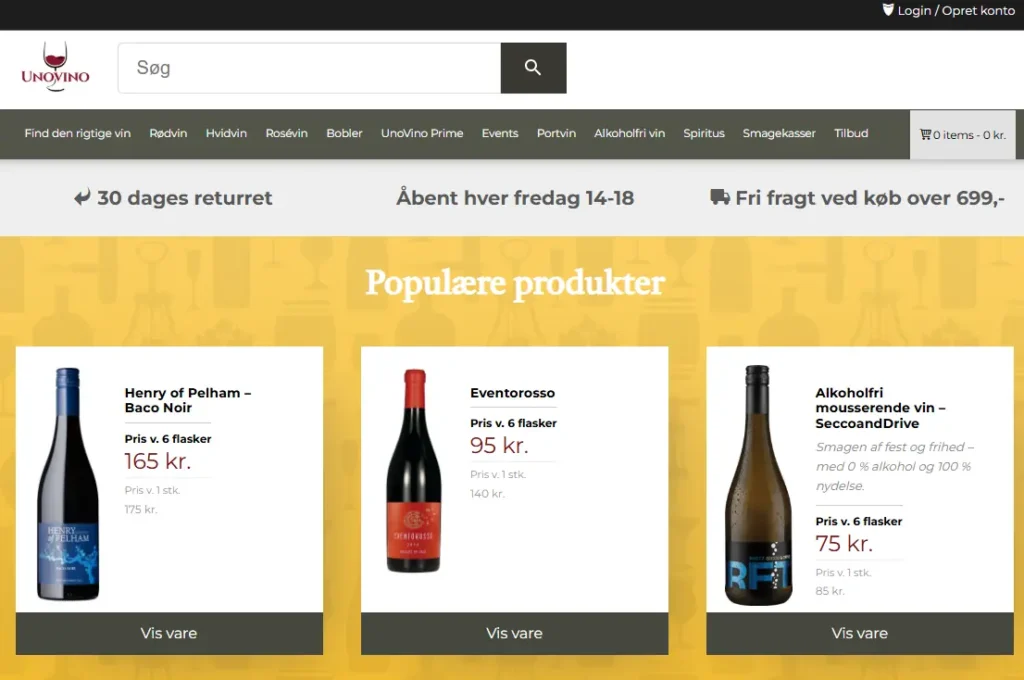 unovino hjemmeside
